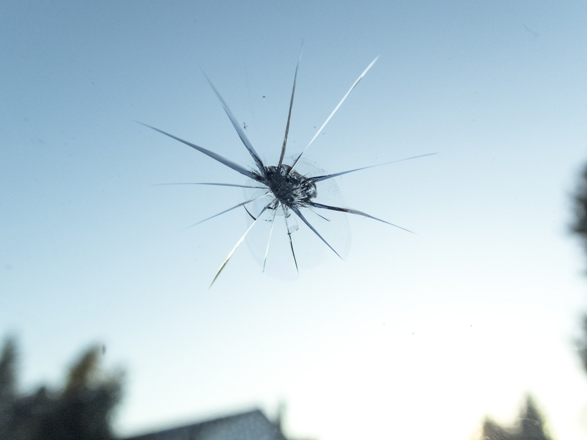 Windshield of Car with Small Rock Chip Close-up from Inside